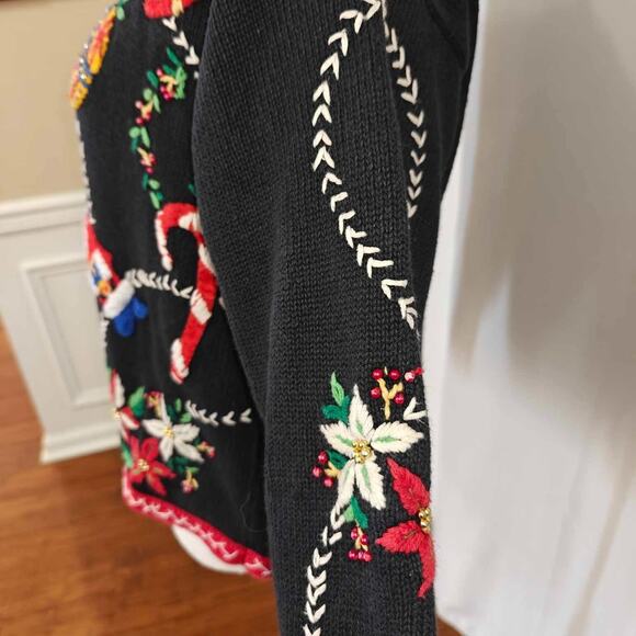 Designers Originals Studio Women M Black Christmas Cardigan Ugly Sweater bells - Picture 11 of 12